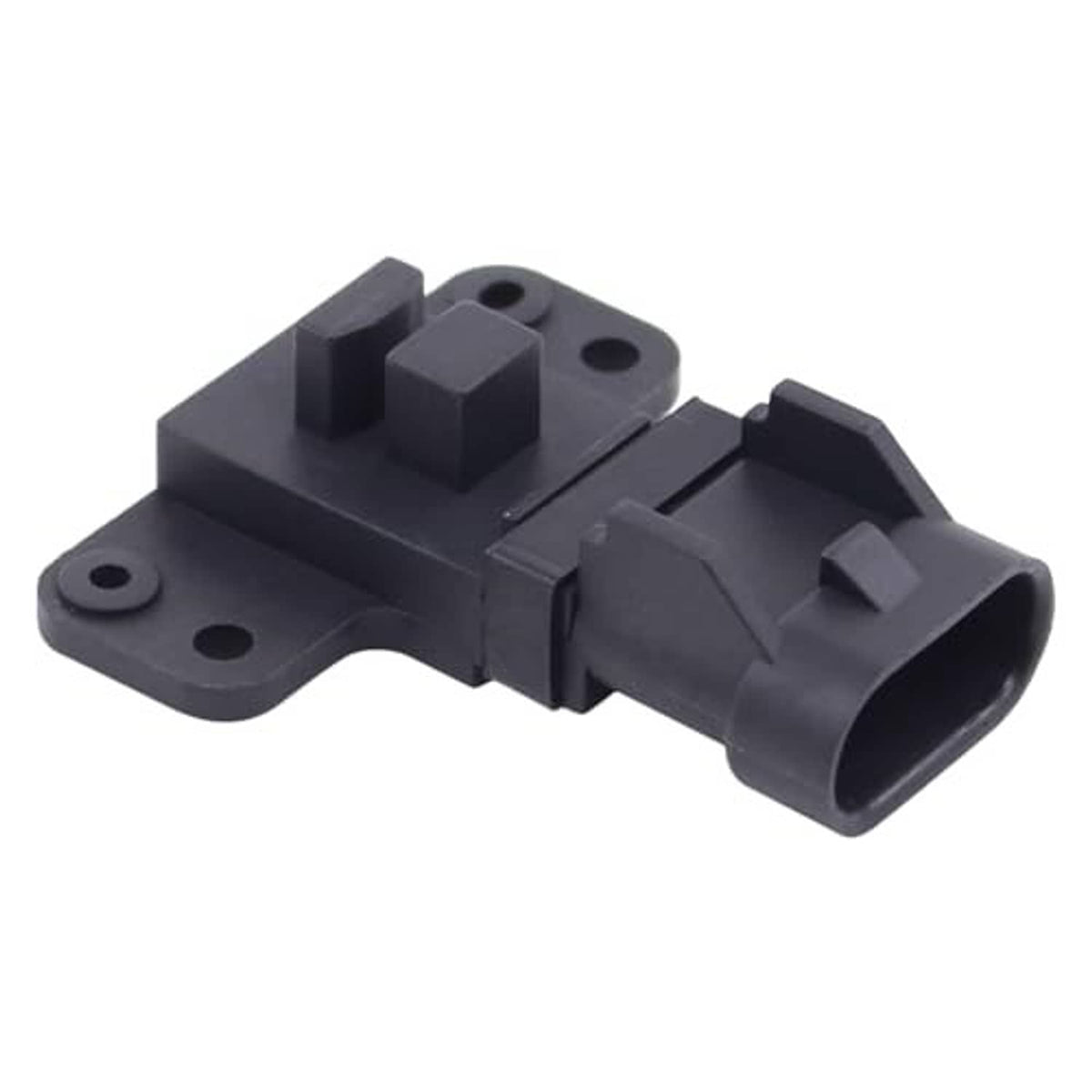 Black engine position sensor module with mounting holes and electrical connector