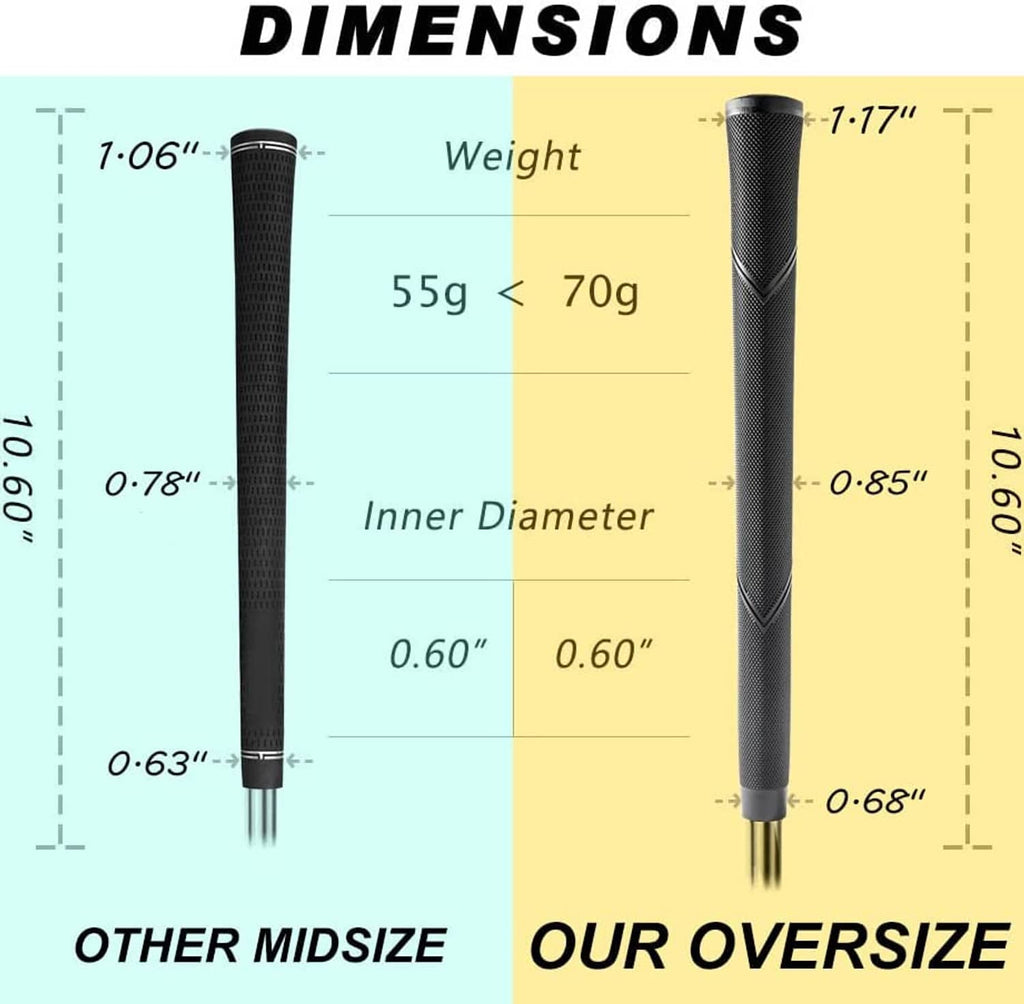Black oversized golf club grip set with cupped diamond pattern