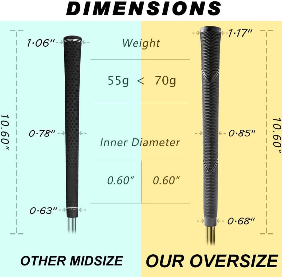 Black oversized golf club grip set with cupped diamond pattern