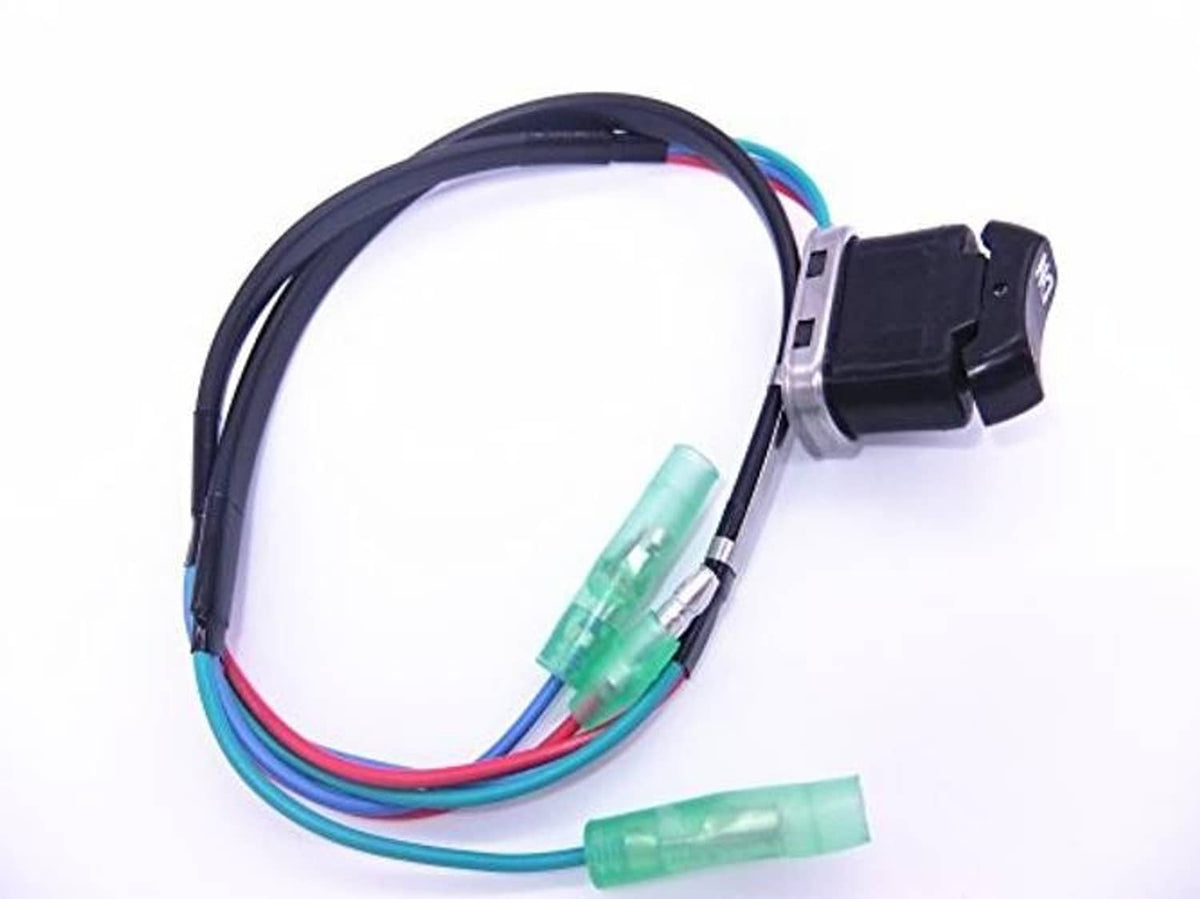 Outboard trim and tilt switch with black control and multicolor cable with green connector