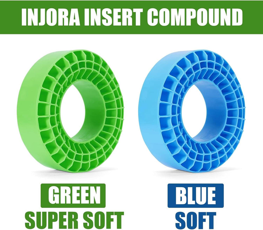 Green and blue silicone rubber tire inserts with honeycomb tread, pair