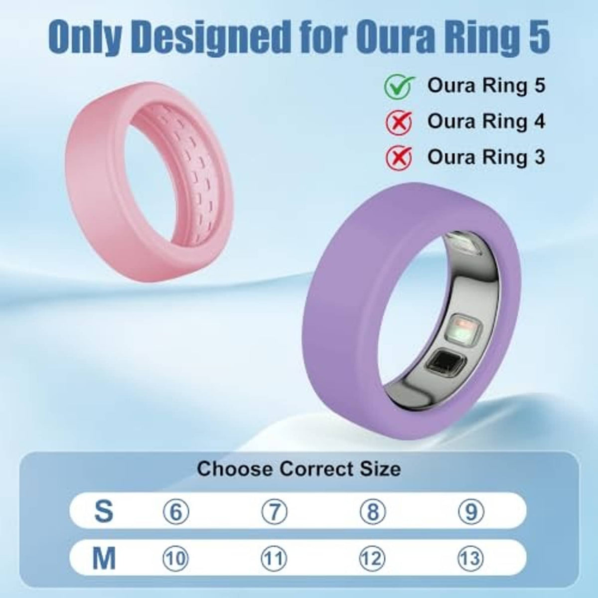 Oura Ring 5 silicone cover in blush pink and lavender, size M