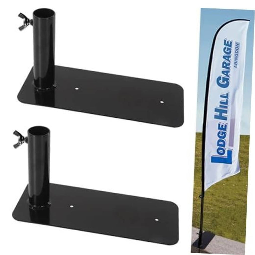 Black metal tire flag pole mounts, two-piece base plates with pole sleeves