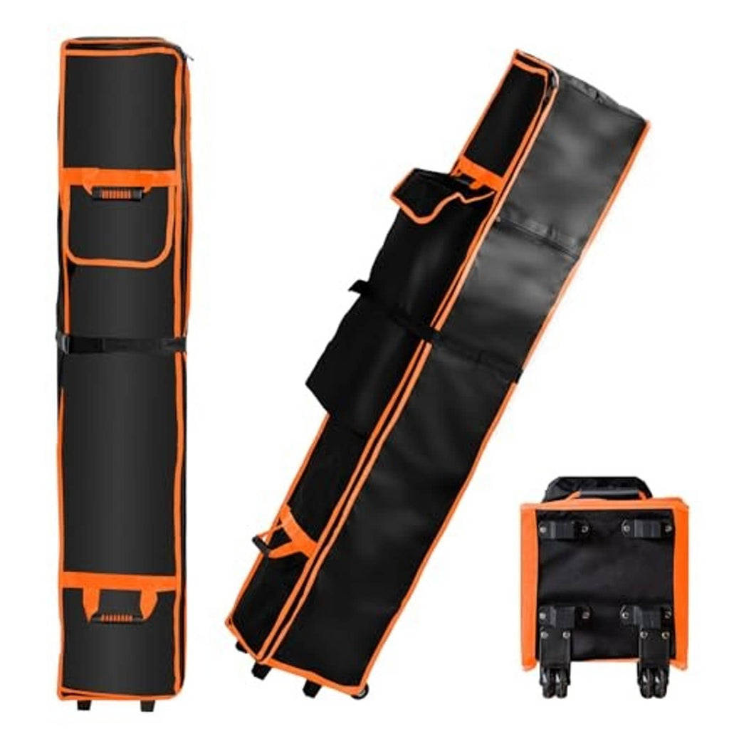 Black canopy bag with orange trim, upright and wheels shown