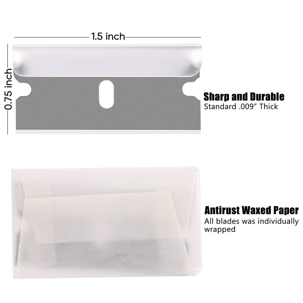 Single-edge razor blade with protective waxed paper wrap and 1.5-inch size