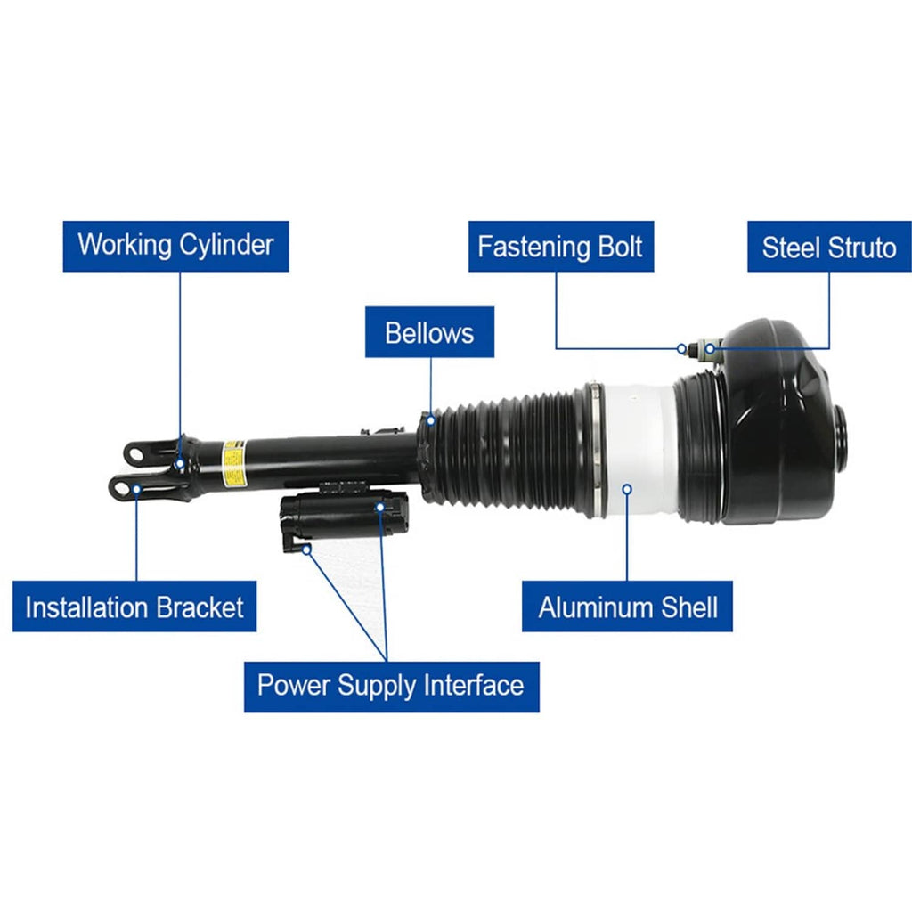 Air suspension shock strut assembly with bellows, aluminum shell, and installation bracket