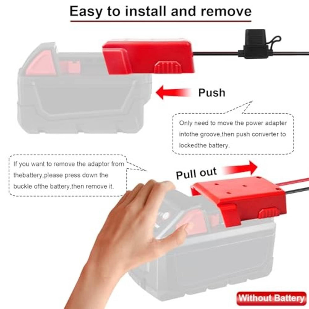 Iixwuq step-down converter adapter with push-lock latch, red top housing, and power cable