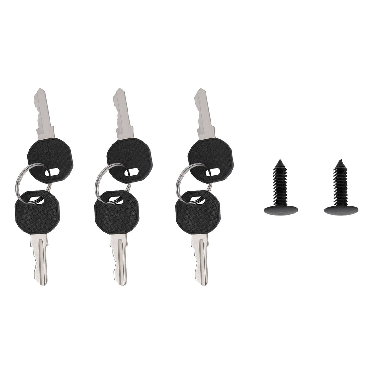 Lock keys and screws set, black key fobs with metal stems