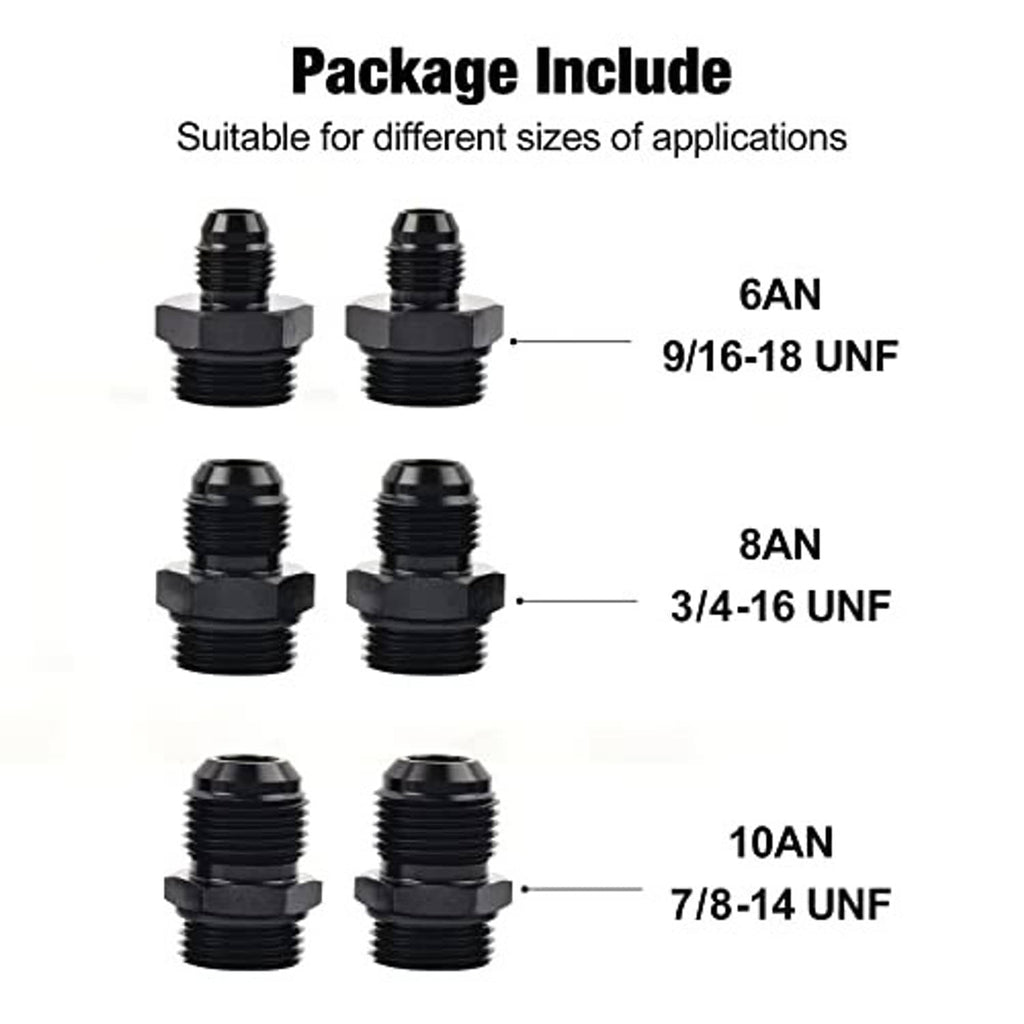 Fuel filter package includes black AN adapter fittings with UNF threads