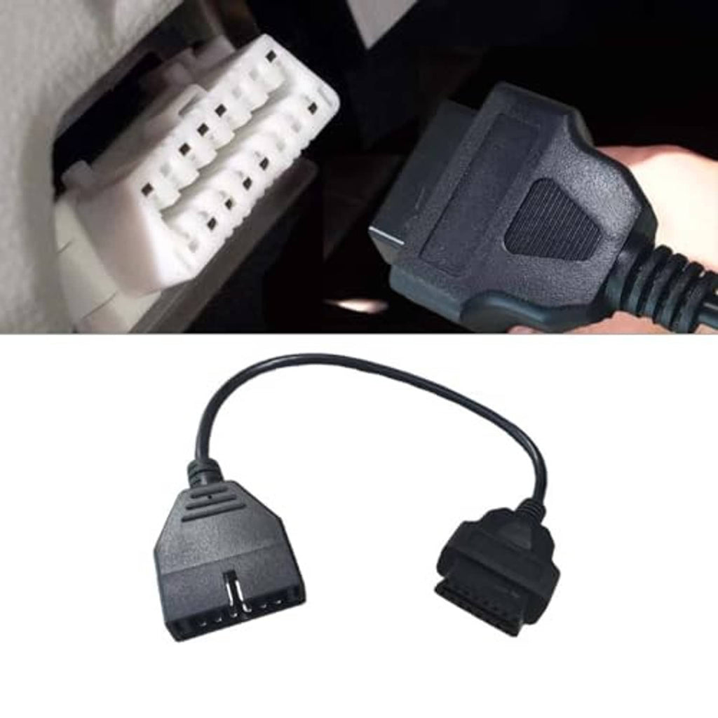 OBD adapter cable with gray and black diagnostic plug connectors on a single cord