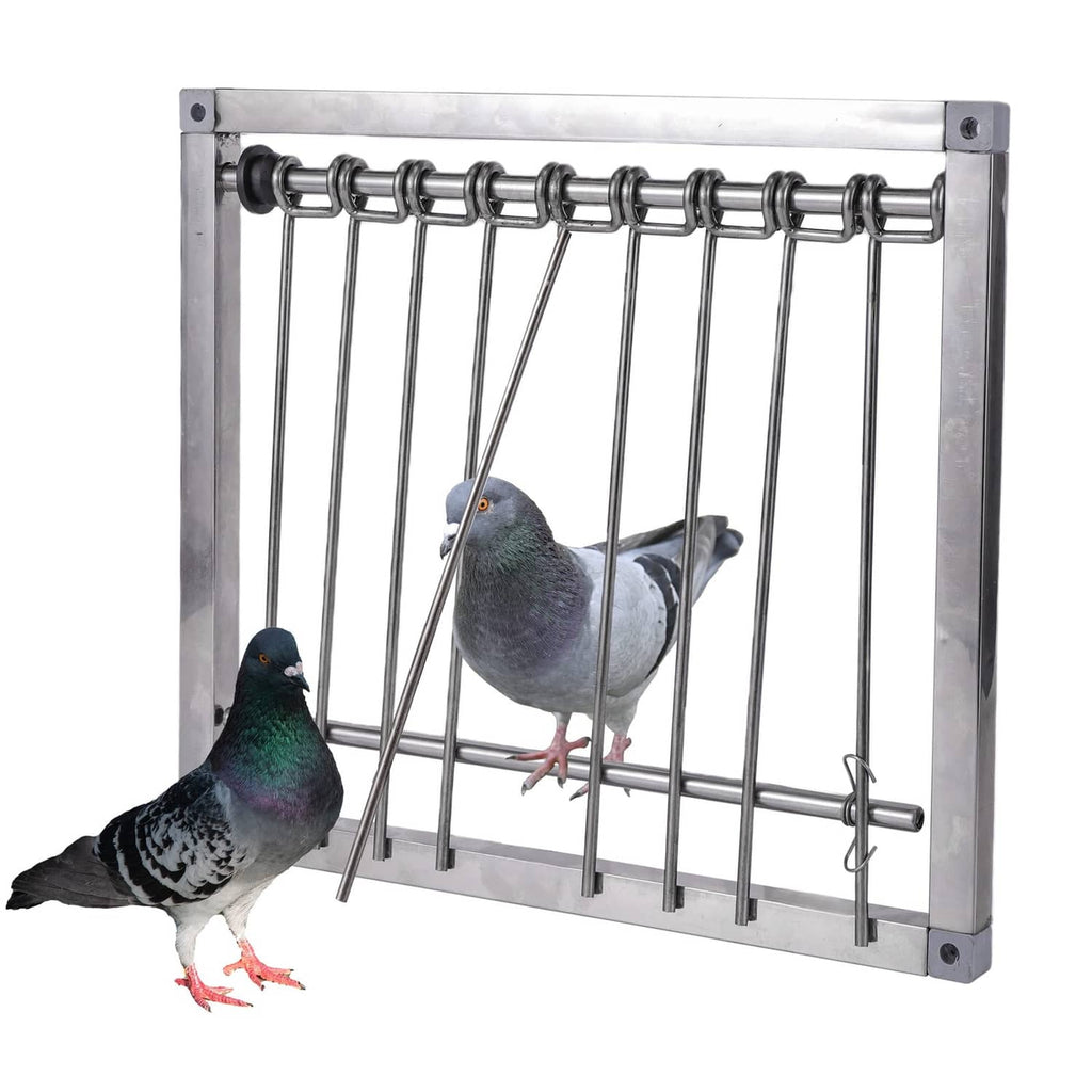 Stainless steel pigeon trap with wire bars and hinged door frame