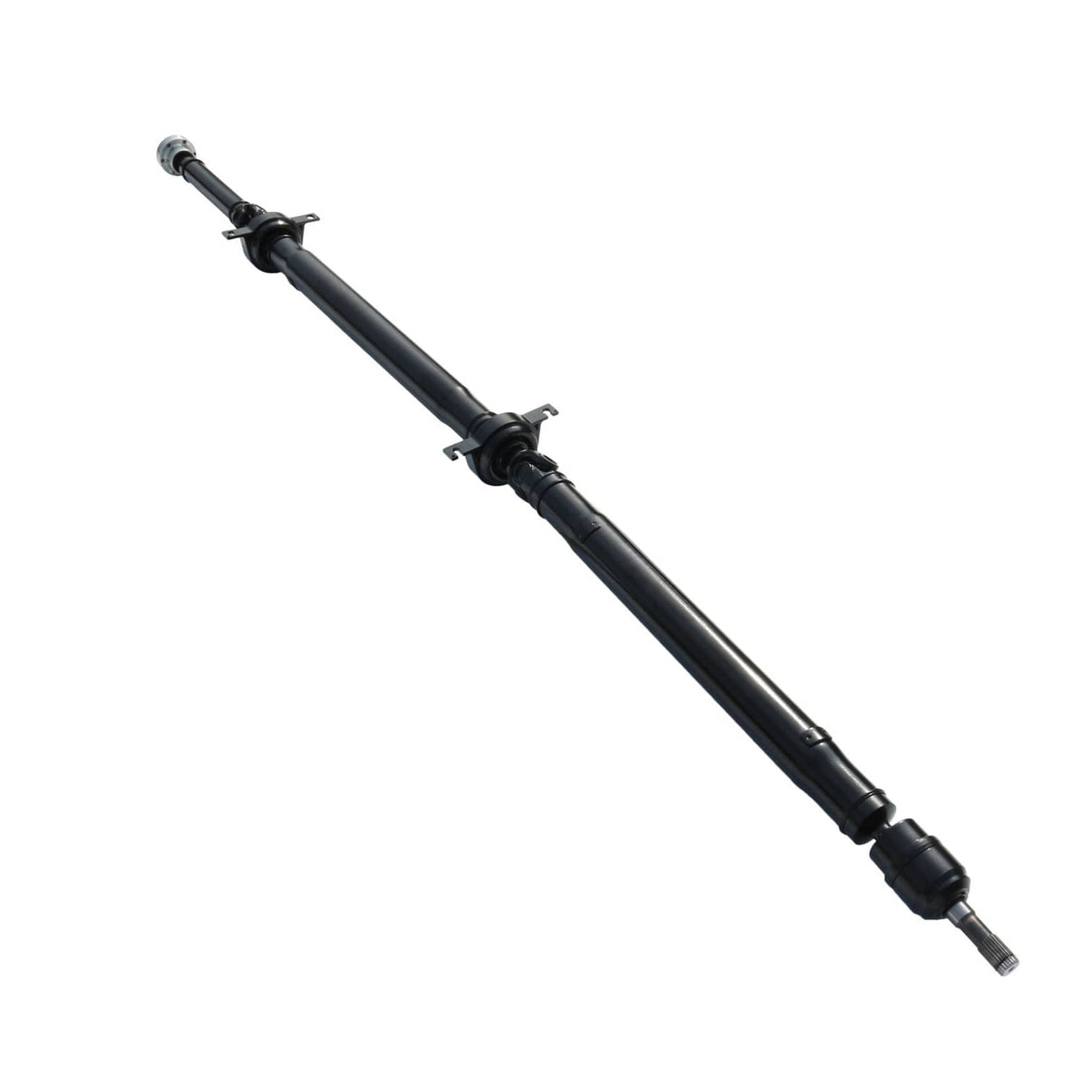 Rear propeller shaft assembly with black tube and metal U-joints