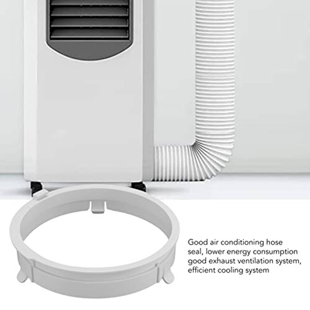 White exhaust duct connector ring with sealed connection to AC air hose