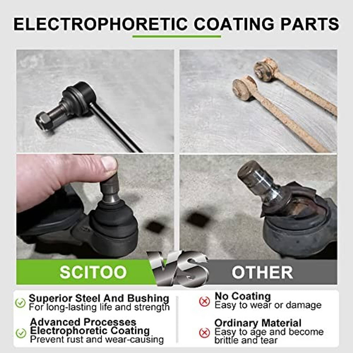 Electrophoretic coated suspension parts kit graphic with SCITOO vs other comparison