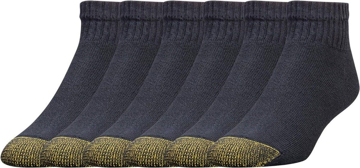 Men's athletic crew socks, dark with yellow-speckle heel and toe (6-pack)