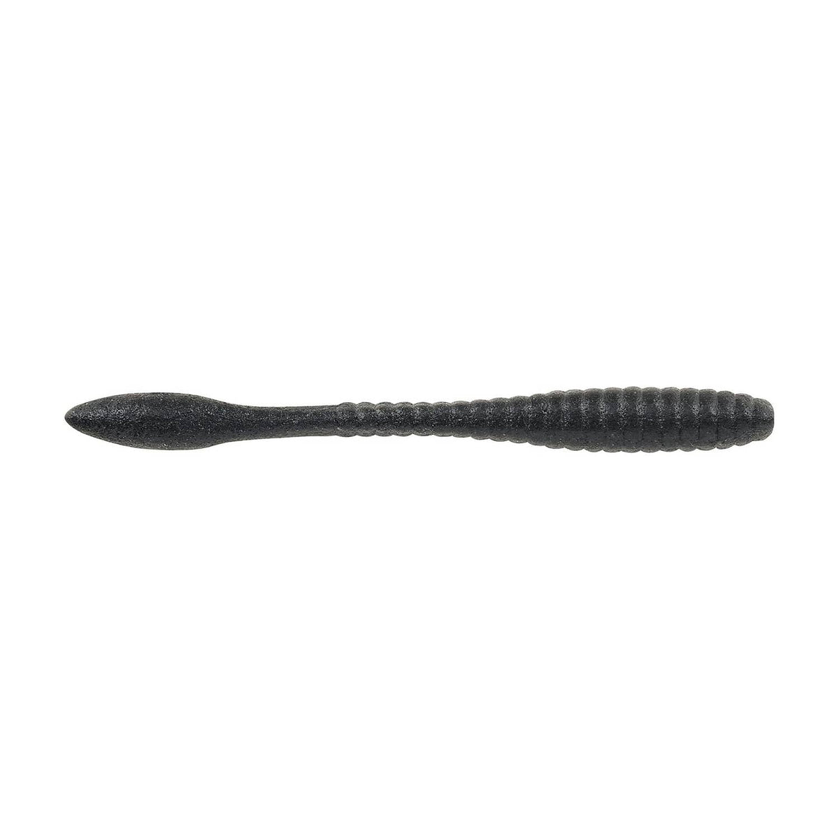 Black ribbed soft plastic fishing bait worm lure