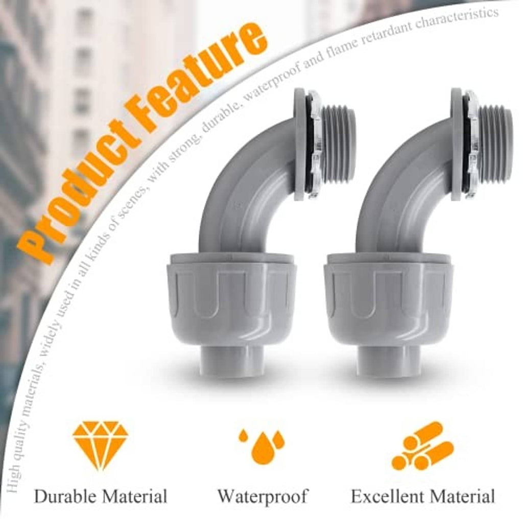 Gray 90-degree conduit connector fittings with watertight seal design, 2-pack