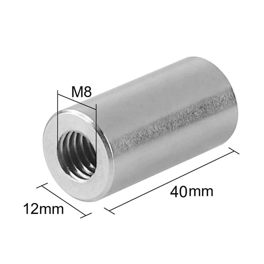 M8 304 stainless steel coupling nut, 40mm length, 12mm diameter, internal threads