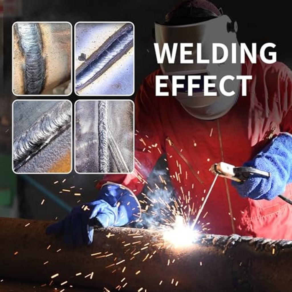 Welding torch and metal bead seams with bright arc sparks