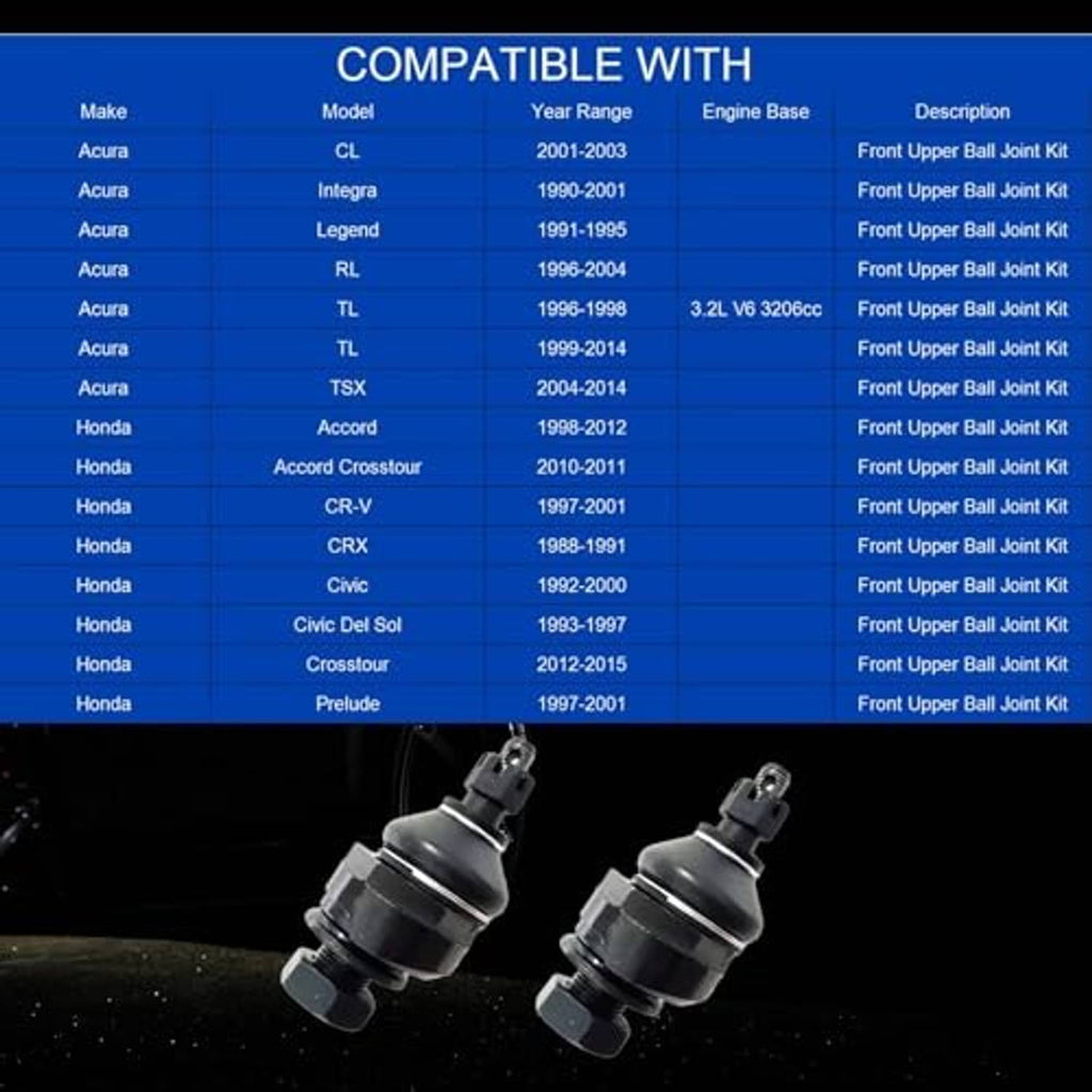 Front upper ball joint kit compatibility graphic for Honda models