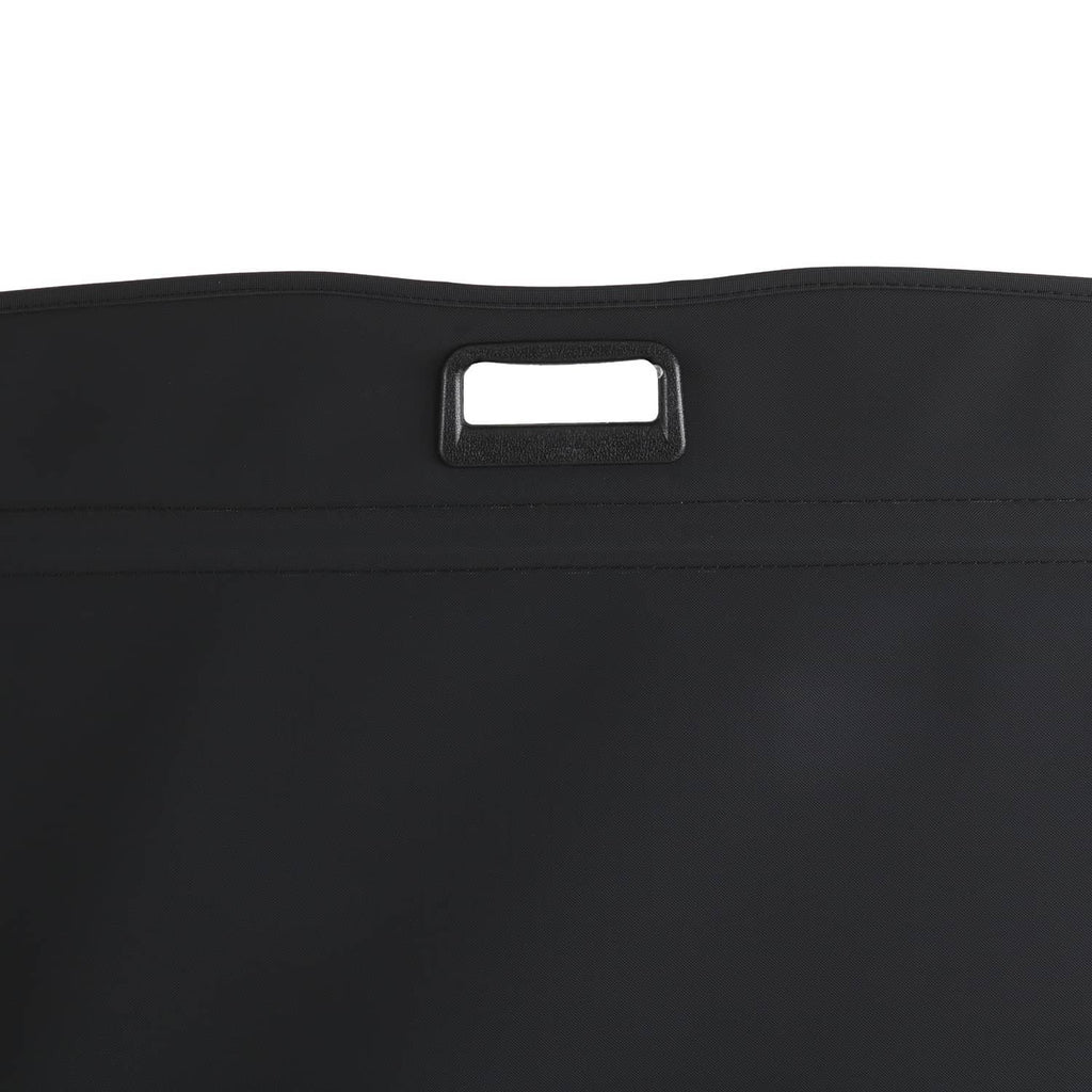 Retractable trunk cargo cover shade front panel with rectangular handle cutout, black