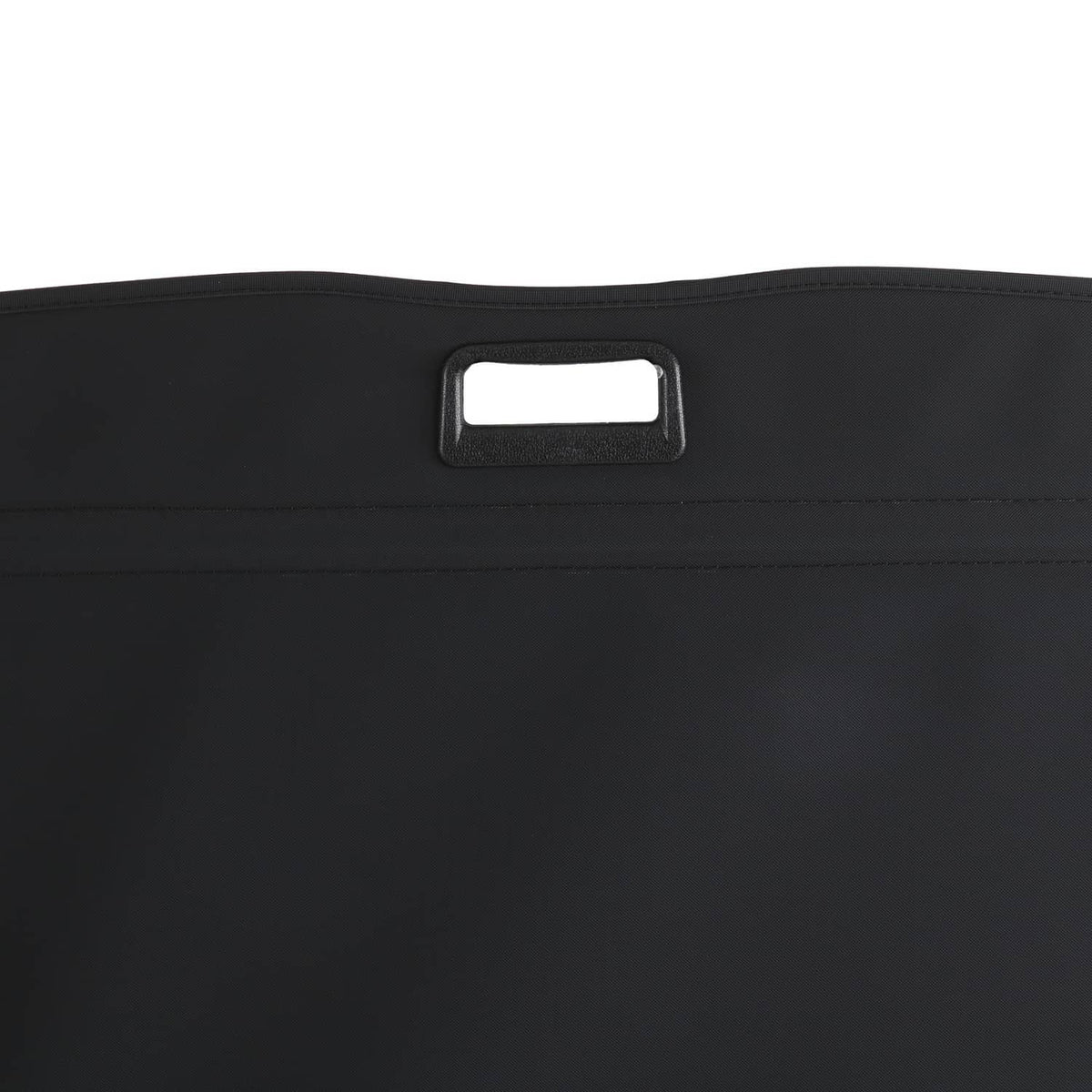 Retractable trunk cargo cover shade front panel with rectangular handle cutout, black