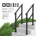 Black carbon steel outdoor stair handrails with base posts and railing bars