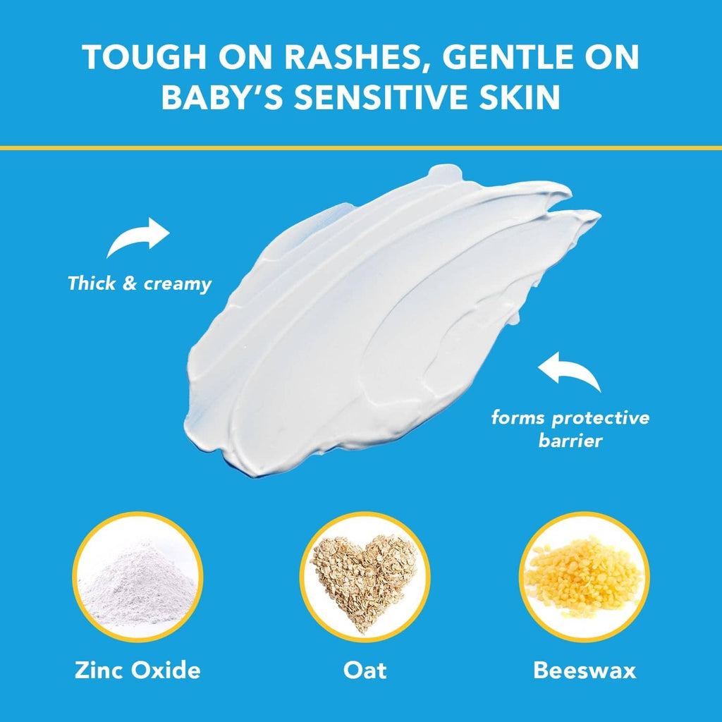 Triple Paste diaper rash cream thick white swipe; zinc oxide, oat, beeswax shown