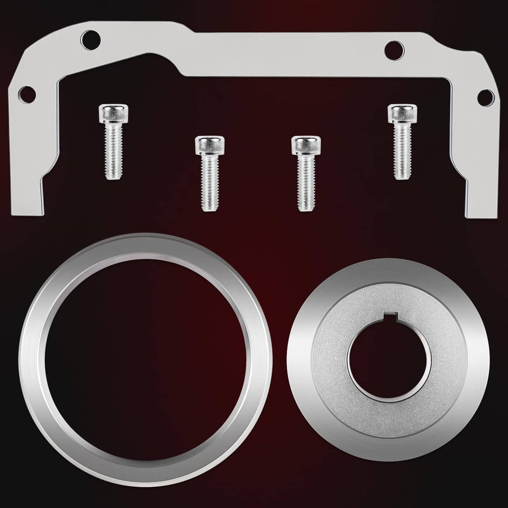 Two silver alignment rings with threaded bolts and a mounting bracket plate