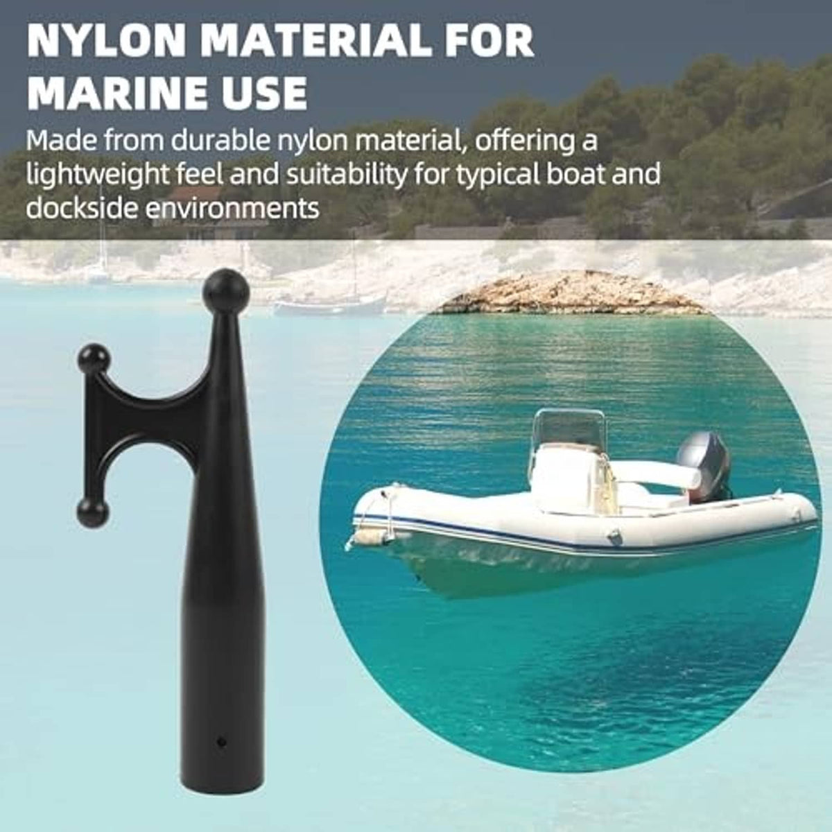 Black fork-style nylon boat hook attachment, single unit with ball-tip prongs