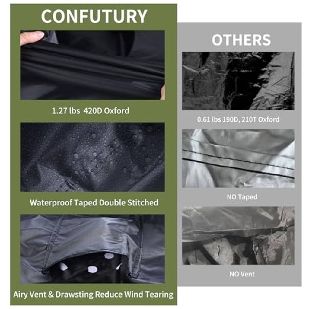 Black tire cover fabric panel with waterproof taped, double-stitched seams