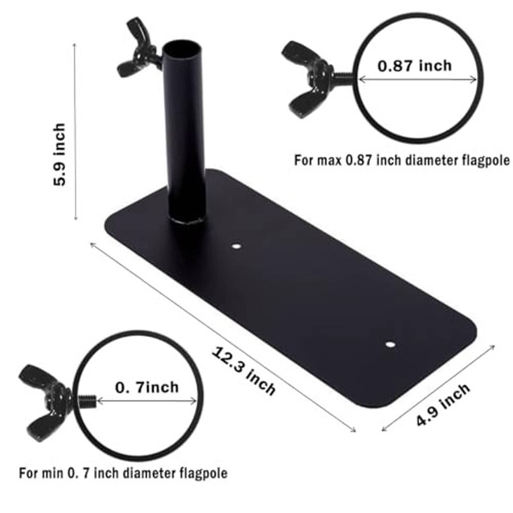 Black tire mount base for flag poles, fits up to 0.87 in pole diameter