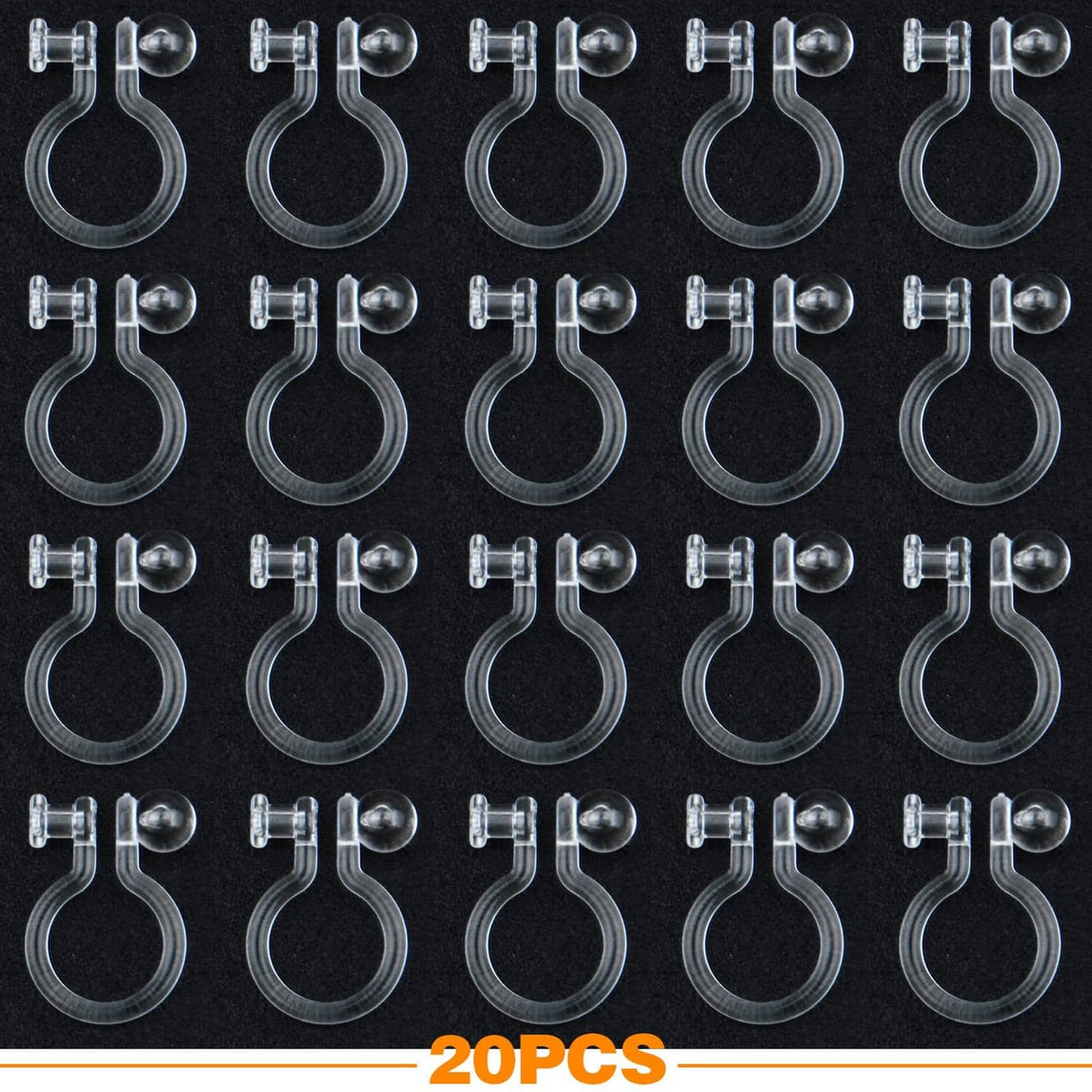 Set of clear clip-on earring converters with metal spring clips and transparent loops