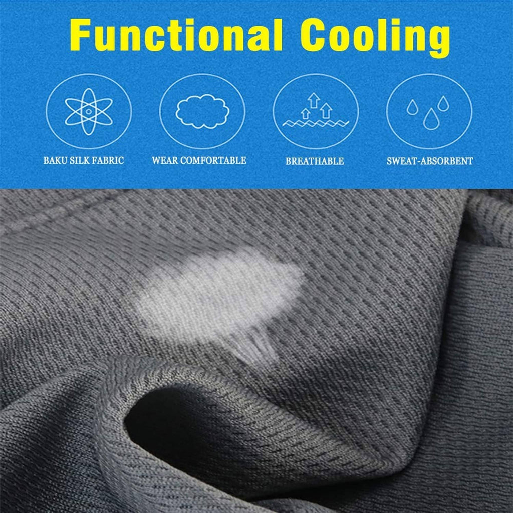 Cooling skull cap fabric close-up, textured gray knit with seam stitching