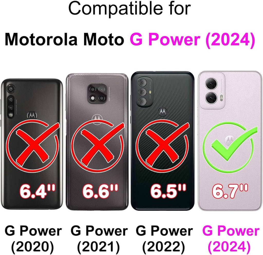 Phone compatibility chart showing green check for Moto G Power (2024)