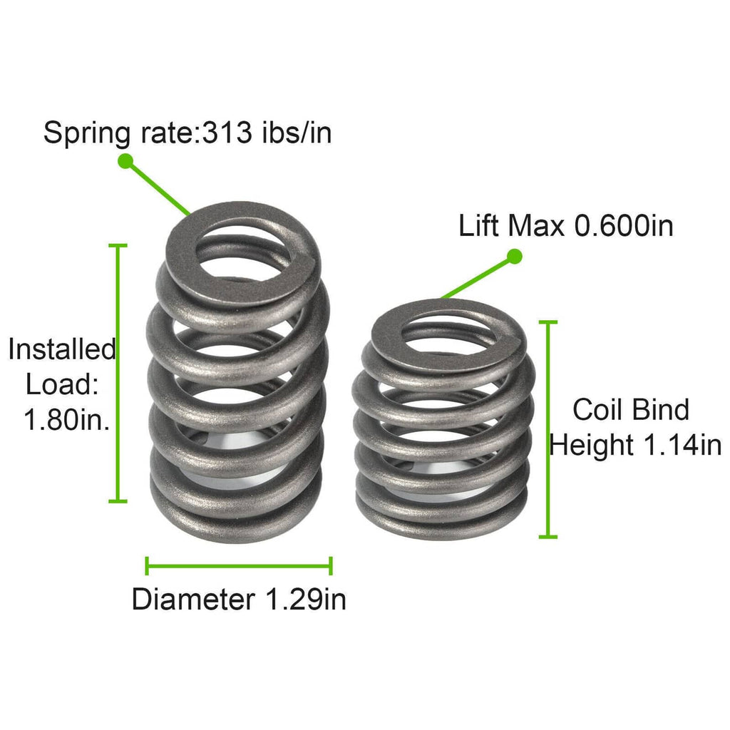 Pair of coil valve springs with diameter and lift/load measurement labels