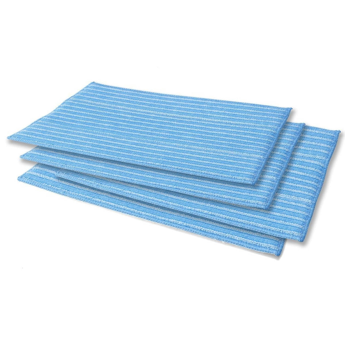 Blue ultra-microfiber cleaning pads with striped weave, folded set