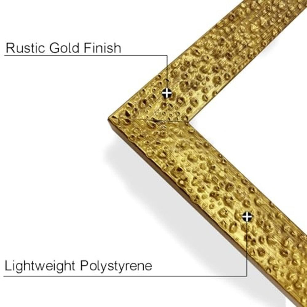 Ornate rustic gold frame corner with hammered texture, lightweight polystyrene