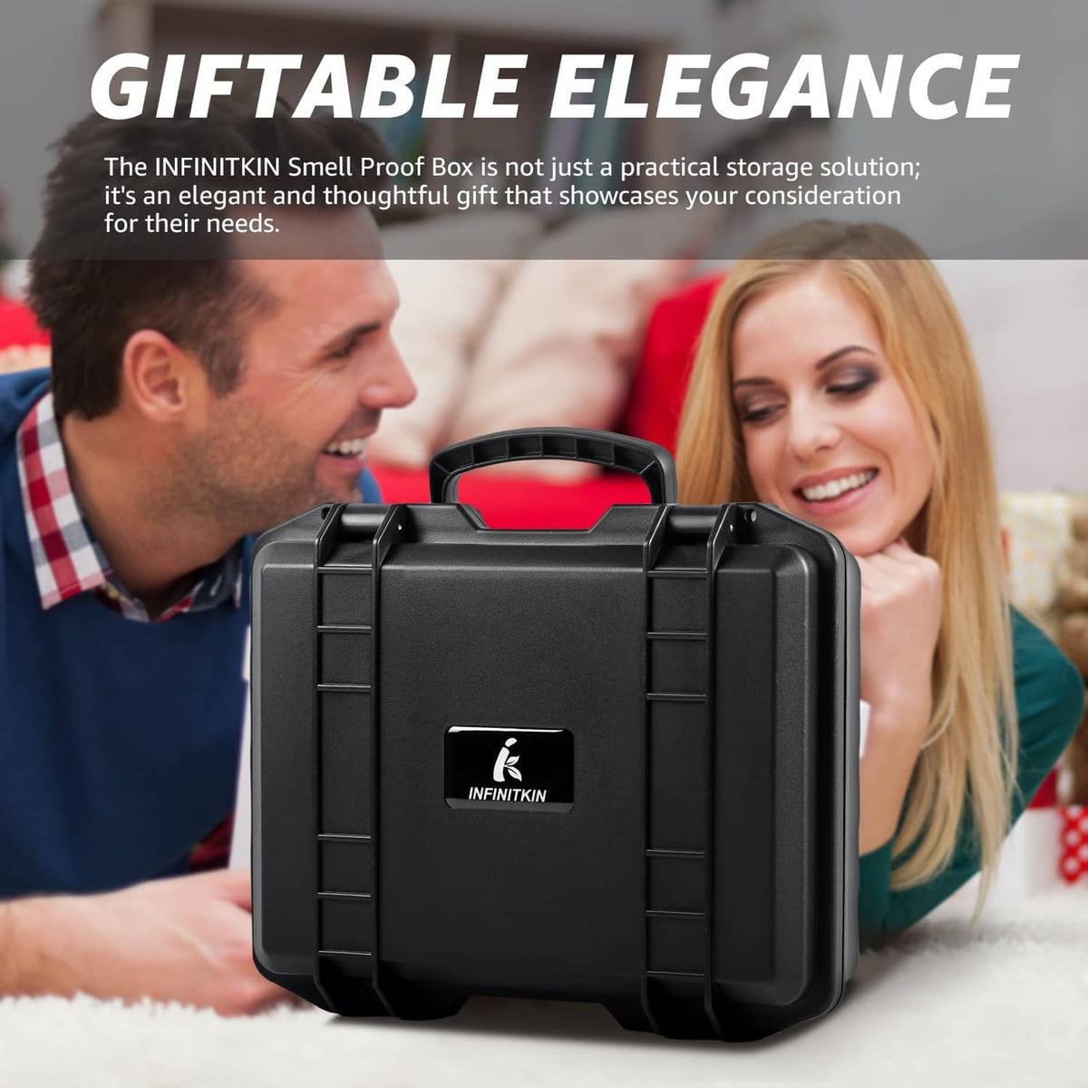 Black smell-proof storage box with handle, closed hard case for travel use