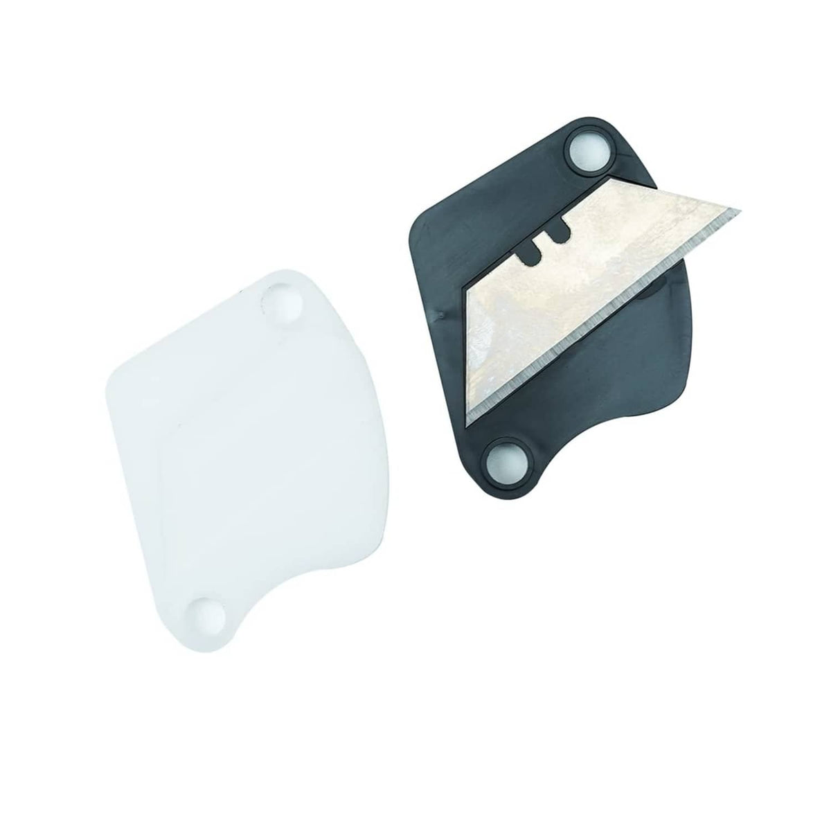 Manual leather lace cutter blades with black housing and clear guide pieces