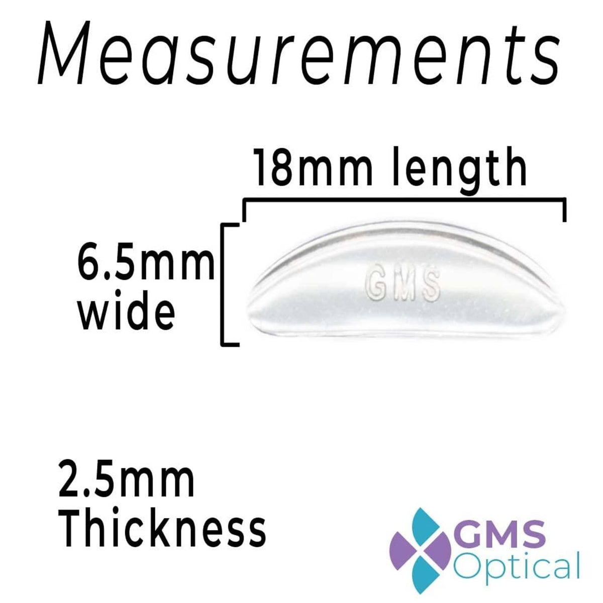 Clear silicone nose pad dimensions: 18mm x 6.5mm x 2.5mm