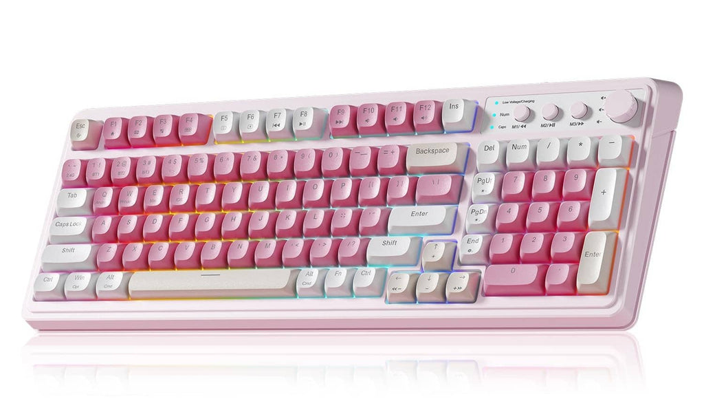 Pink and cream wireless gaming keyboard with full-size keycaps