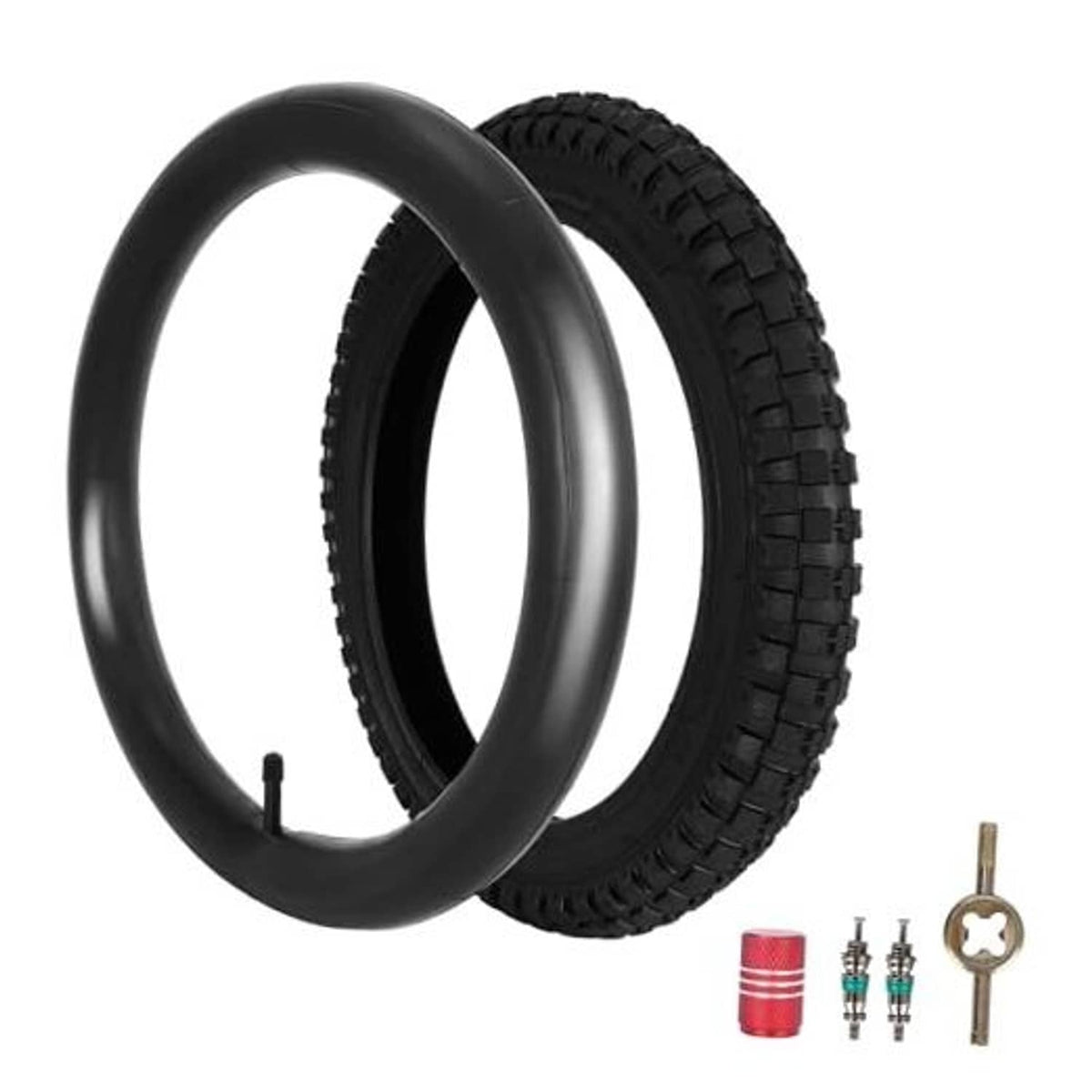 16-inch bike tire and inner tube set, black rubber tires with inner tube and parts