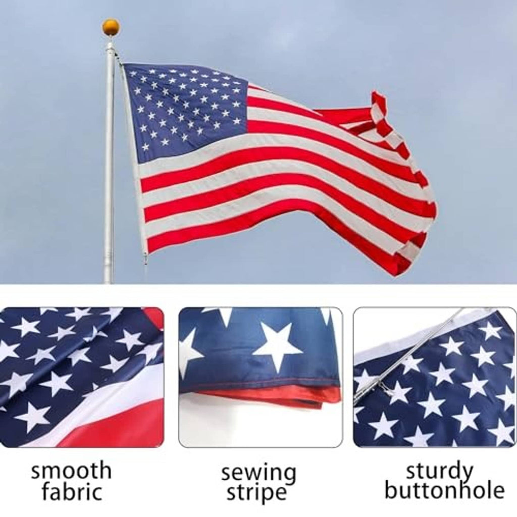 American flag flying on a stainless pole with stripes and blue star field