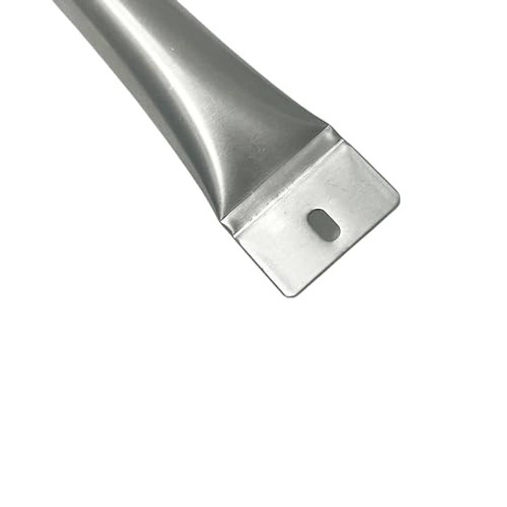 Stainless steel burner replacement mounting end with flat tab and circular hole