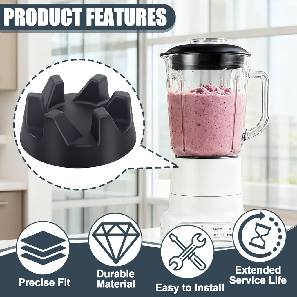 Black rubber blender coupler with precise fit grooves, replacement part
