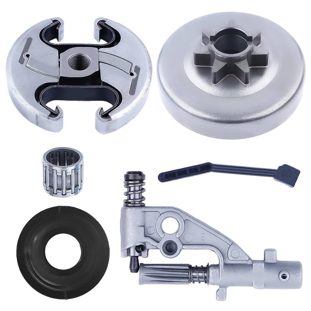 Metal clutch drum assembly kit with bearing and oil pump parts, silver and black