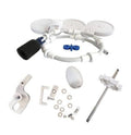 White rebuild kit parts: hoses, wheel covers, black foam filter, fittings and valves