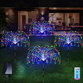 Solar firework garden lights, multicolor LED bursts on ground stakes (4-pack)