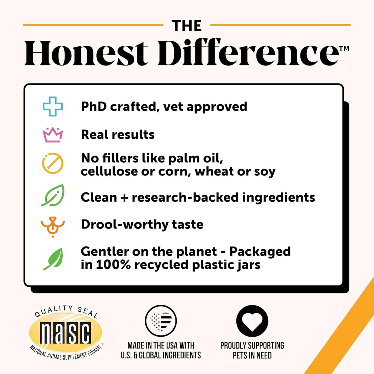Honest Difference brand quality badge with ingredient icons on jar packaging.